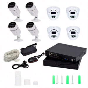 Kit Vidéosurveillance Complet 8 Caméras (4 Extérieures + 4 Dômes) – Enregistreur DVR, Vision Nocturne & Accès Distance