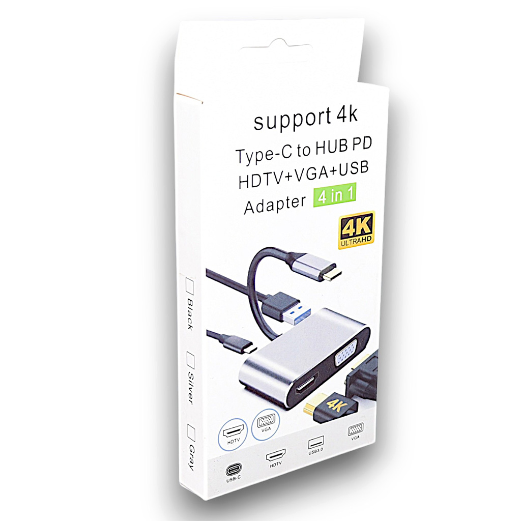 Adaptateur Hub USB-C 4-en-1 (HDMI, VGA, USB 3.0)
